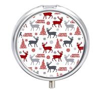 Pastillero de Navidad con diseño de árbol de ciervos y alces de Navidad, 2 compartimentos, pastillero portátil, organizador de pastillas de viaje