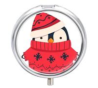 Pastillero de Navidad con diseño de pingüino de animales, lindo estuche para píldoras, organizador de 2 compartimentos