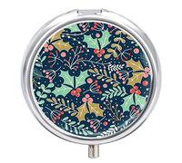 Pastillero de Navidad, invierno, hojas de plantas, 2 compartimentos, portátil, pastillero, organizador de pastillas de viaje