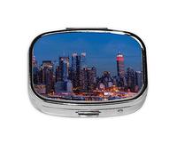 Pastillero de noche de la ciudad de Nueva York, organizador de píldoras de metal, pastillero portátil para bolsillo o bolso, organizador decorativo de medicamentos, contenedor de vitaminas