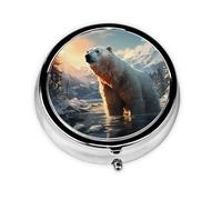 Pastillero de oso polar en invierno, pastillero redondo portátil, cabe en el bolsillo de tu bolso, pastillero ligero de 3 compartimentos,