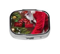 Pastillero de Papá Noel de Feliz Navidad, organizador de píldoras de metal, pastillero portátil para bolsillo o bolso, organizador decorativo de medicinas, contenedor de vitaminas