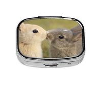 Pastillero de pareja de conejos, organizador de píldoras de metal, caja portátil para bolsillo o bolso, organizador decorativo de medicamentos, contenedor de vitaminas