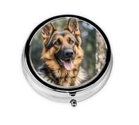 Pastillero de pastor alemán con espejo, pastillero pequeño de 3 compartimentos para bolso o bolsillo, mini pastillero de metal para viajes, semanal, medicina, tableta, organizador de vitaminas