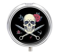Pastillero de peluquero con 3 compartimentos y diseño de calavera con texto en inglés "I Will Cut You", organizador de píldoras portátil para bolso de bolsillo