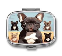 Pastillero de perro bulldog francés, organizador de píldoras de medicina, pequeño pastillero de viaje, pastillero portátil para bolsillo, 2 compartimentos, pastilleros para viajes
