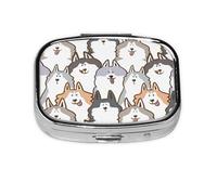 Pastillero de perro husky siberiano de dibujos animados, 2 compartimentos, organizador portátil