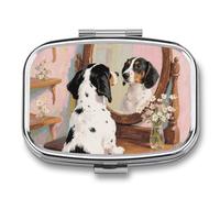 Pastillero de perro salchicha organizador de pastillas de viaje con 2 compartimentos semanales con espejo, contenedor de medicamentos para un día, organizador de medicamentos para bolso, bolsillo o