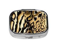 Pastillero de piel de león de leopardo, 2 compartimentos, organizador portátil