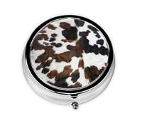 Pastillero de piel de vaca con textura en blanco y negro, con 3 compartimentos, organizador portátil