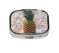 Pastillero de piña en la playa, organizador de píldoras de metal, caja portátil para bolsillo o bolso, organizador decorativo de medicamentos, contenedor de vitaminas