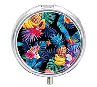 Pastillero de piña, hojas de palma y flores, bonito estuche de píldoras, organizador de píldoras, 2 compartimentos