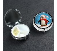Pastillero de pingüino divertido de Navidad con 3 compartimentos, organizador de pastillas portátil de viaje para bolsillo o bolso, caja redonda decorativa para medicinas, contenedor de vitaminas
