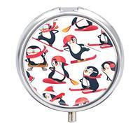 Pastillero de pingüinos para esquí, deportes de invierno, lindo pastillero, organizador de pastillas, 2 compartimentos