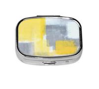 Pastillero de pintura abstracta gris y amarillo, 2 compartimentos, organizador portátil