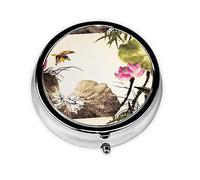 Pastillero de pintura de loto de tinta, organizador de pastillas de metal, redondo, organizador de medicamentos, contenedor de píldoras