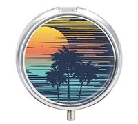Pastillero de puesta de sol, playa, palmera, paisaje, lindo pastillero, organizador de pastillas, 2 compartimentos