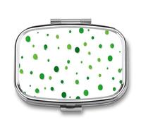 Pastillero de puntos planos verdes con 2 compartimentos, portátil, organizador de píldoras de viaje para bolso de bolsillo