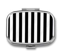 Pastillero de rayas blancas y negras con 2 compartimentos, organizador de medicamentos, portátil, pastillero cuadrado para bolsillo, pastillero de viaje para bolso