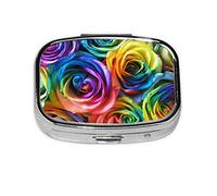 Pastillero de rosa arco iris, organizador de píldoras de metal, pastillero portátil para bolsillo o bolso, organizador decorativo de medicamentos, contenedor de vitaminas