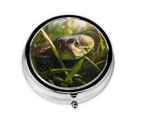 Pastillero de serpiente para llevar a lo largo, pastillero redondo portátil, cabe en el bolsillo de tu bolso, pastillero ligero de 3 compartimentos,