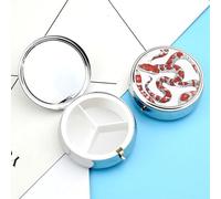 Pastillero de serpiente roja y blanca con 3 compartimentos, organizador de pastillas de metal, organizador de medicamentos de viaje, pastillero portátil para bolsillo para guardar pastillas y