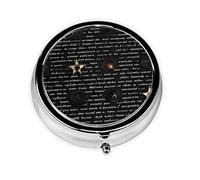 Pastillero de texto misterioso, organizador redondo de 3 compartimentos, pastillero de viaje portátil para viajes.