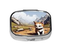 Pastillero de The Cute Cat in The Sunflower Field para viajar, organizador cuadrado portátil con compartimentos para medicamentos, vitaminas y suplementos, diseño de metal duradero.