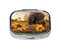 Pastillero de The Elephant in The Sunflower Field para viajar, organizador cuadrado portátil con compartimentos para medicamentos, vitaminas y suplementos, diseño de metal duradero.