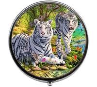 Pastillero de tigre blanco, caja de caramelos, joyería de animales salvajes, joyería vintage con dijes de cristal para fotos