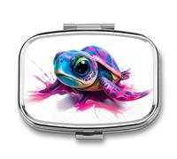 Pastillero de tortuga marina con concha psicodélica, 2 compartimentos, portátil, organizador de píldoras de viaje para bolso de bolsillo