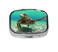 Pastillero de tortuga marina, organizador de píldoras de metal, caja portátil para bolsillo o bolso, organizador decorativo de medicamentos, contenedor de vitaminas