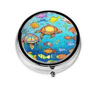 Pastillero de tortuga y Fishround, organizador redondo de 3 compartimentos y pastillero de viaje portátil para viajar.