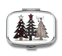 Pastillero de tres árboles de Navidad con 2 compartimentos, portátil, organizador de píldoras de viaje para bolso de bolsillo