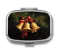 Pastillero de tres campanas doradas, 2 compartimentos, portátil, organizador de píldoras de viaje para bolso de bolsillo