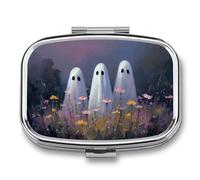 Pastillero de tres fantasmas con 2 compartimentos, portátil, organizador de pastillas de viaje para bolso de bolsillo