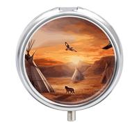 Pastillero de tribus nativas americanas con espejo, 3 compartimentos, impermeable, para bolso, bolsillo, agarre antideslizante, organizador de medicamentos de viaje, contenedor para vitaminas, aceite