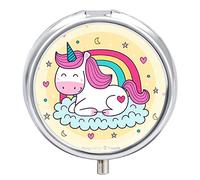Pastillero de unicornio arcoíris y nubes, 2 compartimentos, portátil, pastillero organizador de pastillas de viaje