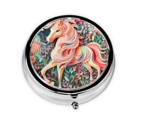Pastillero de unicornio con corte de papel rosa, pastillero redondo portátil, cabe en el bolsillo de tu bolso, pastillero ligero de 3 compartimentos,