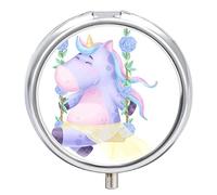 Pastillero de unicornio morado con 2 compartimentos, portátil, organizador de pastillas de viaje