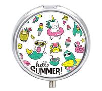 Pastillero de verano con diseño de flamenco, lindo pastillero, organizador de pastillas, 2 compartimentos