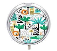 Pastillero De Viaje Cocodrilo De Árbol De Dibujos Animados Pastillero 3 Rejillas Con Espejo Distribuidor De Metal Redondo Portátil Caja De Almacenamiento Regalo Único