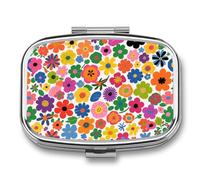 Pastillero de viaje con 2 compartimentos con estampado floral y espejo, impermeable, organizador de pastillas medicinales, 2 veces al día, contenedor portátil para bolso y bolsillo, rectangular, color