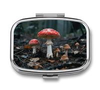 Pastillero de viaje con 2 compartimentos para hongos, con espejo, impermeable, organizador de pastillas medicinales, 2 veces al día, contenedor portátil para bolso y bolsillo, rectangular, color