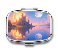 Pastillero de viaje con 2 compartimentos para sol y luna, con espejo, impermeable, organizador de pastillas medicinales, 2 veces al día, contenedor portátil para bolso y bolsillo, rectangular, color