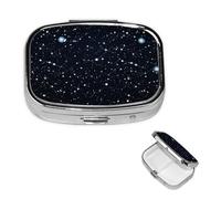Pastillero de viaje con 2 compartimentos, pequeño pastillero para bolso y bolsillo, organizador de medicamentos portátil, patrón de constelaciones y estrellas, bonito recipiente redondo para vitaminas