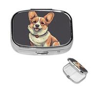 Pastillero de viaje con 2 compartimentos, pequeño pastillero para bolso y bolsillo, organizador portátil de medicamentos, lindo perro corgi, bonito recipiente redondo para vitaminas, medicamentos