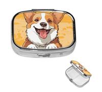 Pastillero de viaje con 2 compartimentos, pequeño pastillero para bolso y bolsillo, organizador portátil de medicamentos, lindo perro corgi, lindo contenedor redondo para vitaminas, medicamentos