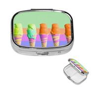 Pastillero de viaje con 2 compartimentos, pequeño pastillero para bolso y bolsillo, organizador portátil de medicamentos, helado, arcoíris, degradado, lindo recipiente redondo para vitaminas