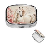 Pastillero de viaje con 2 compartimentos, pequeño pastillero para bolso y bolsillo, organizador portátil de medicamentos, imagen de caballo, bonito recipiente redondo para vitaminas, medicamentos